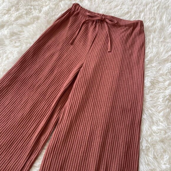 Miniu Ribbed Easy Pants Wide Leg Pink Beige - Picture 3 of 6